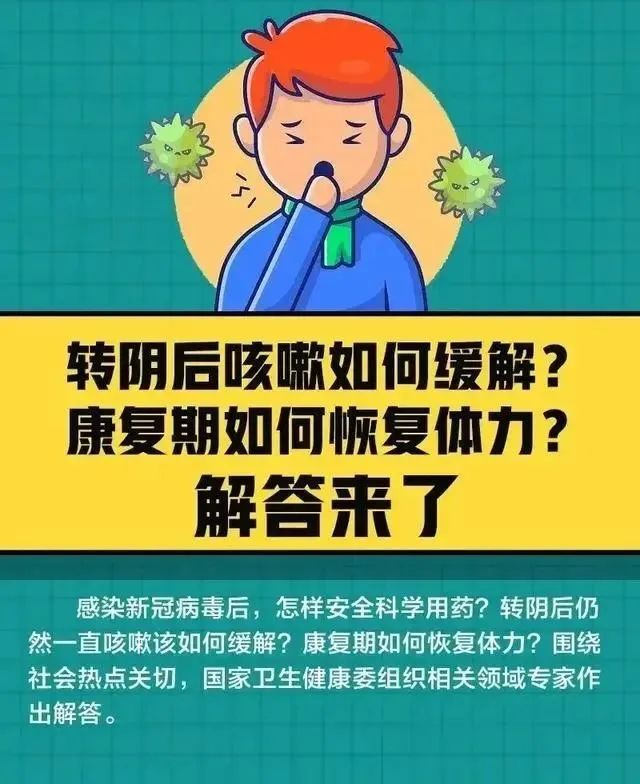 【健康科普】转阴后咳嗽如何缓解？康复期如何恢复体力？解答来了